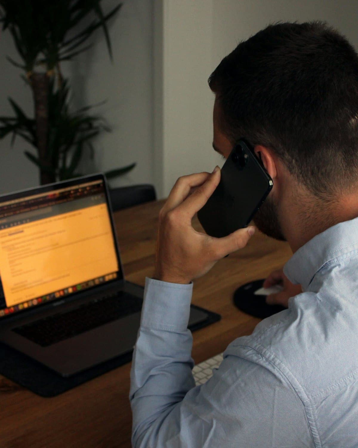 Team member on a call with a client